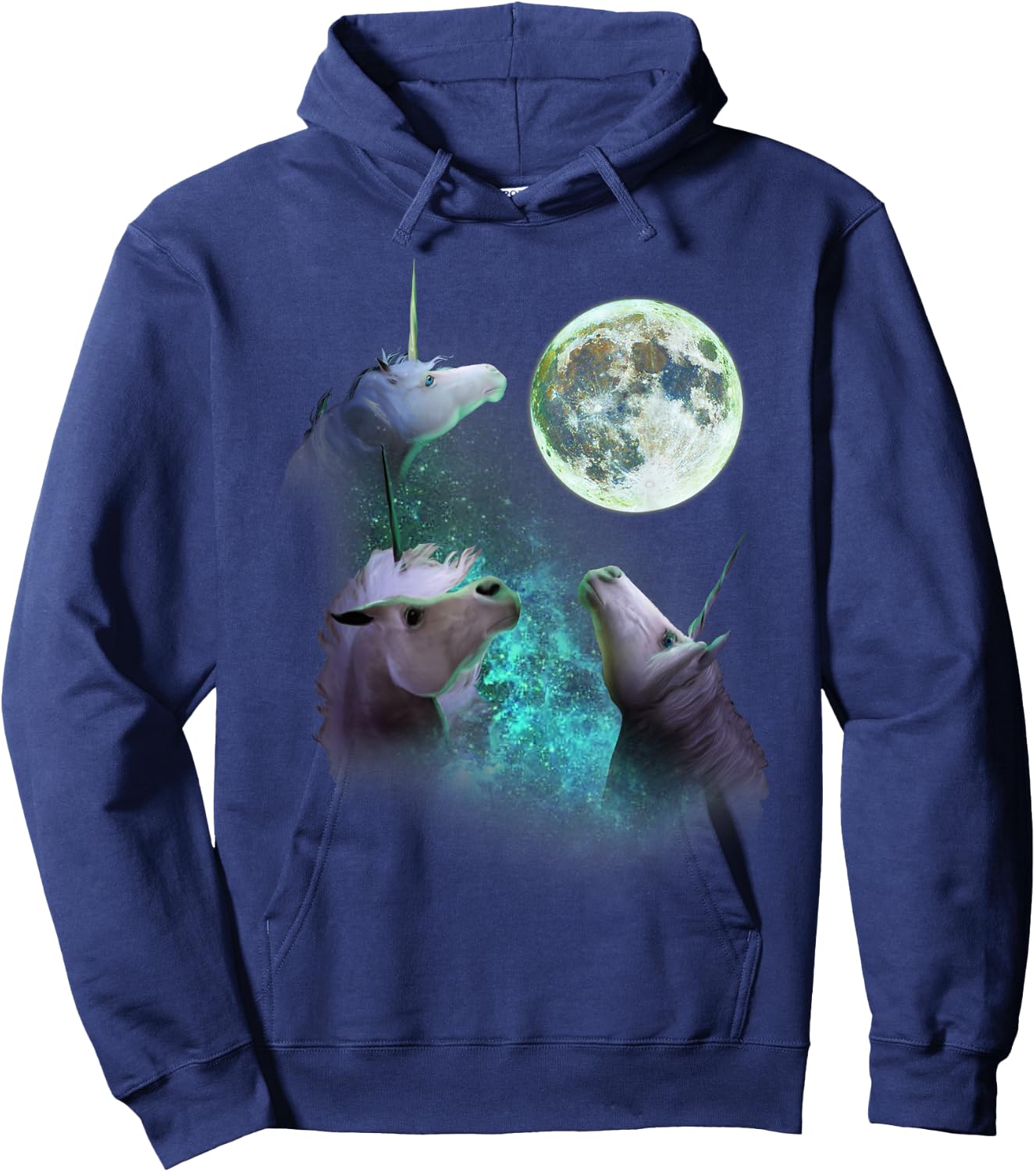 Three Unicorns Howl At Moon 3 Wolfs Wolves Funny Parody Hoodie - Hoodie | Navy
