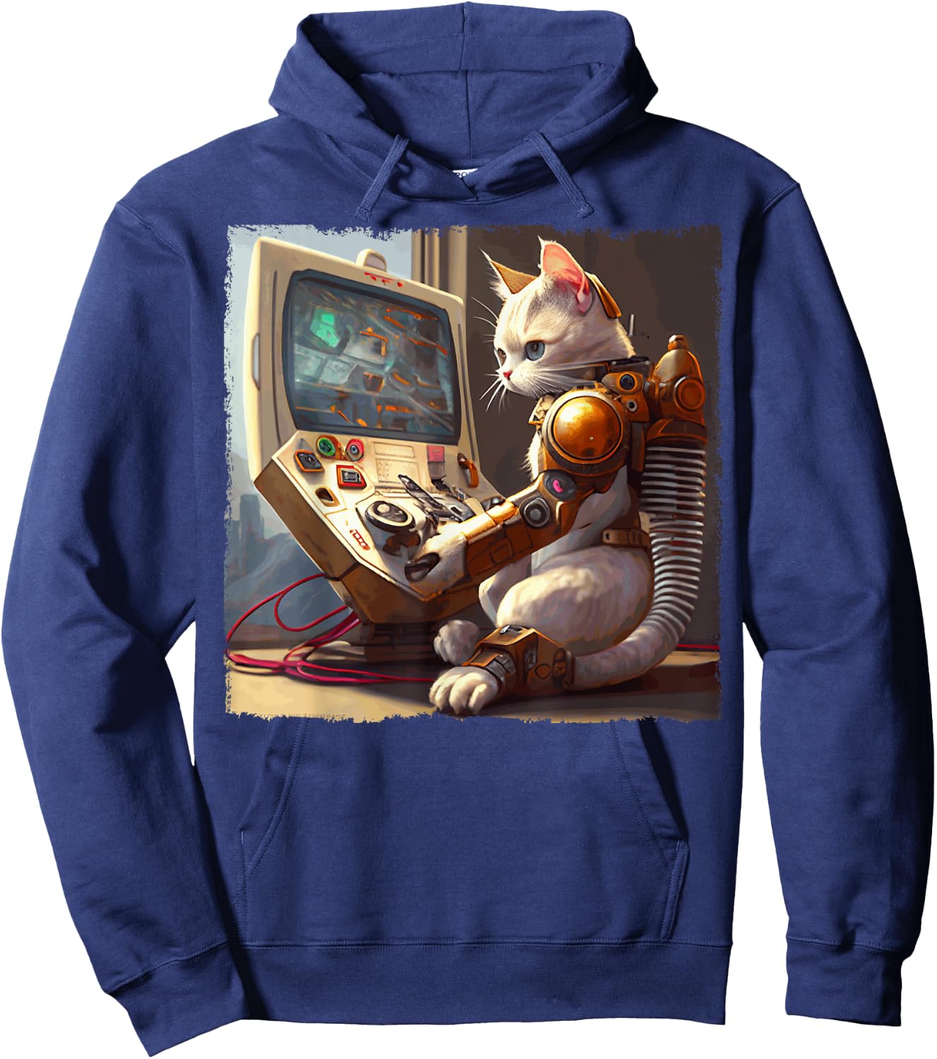 Funny Cat Robot Video Games Women Kids Hoodie - Hoodie | Navy