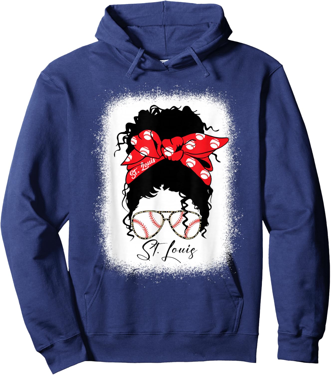 St. Louis Messy Bun Bleached Baseball Fan I Love St. Louis Hoodie - Hoodie | Navy