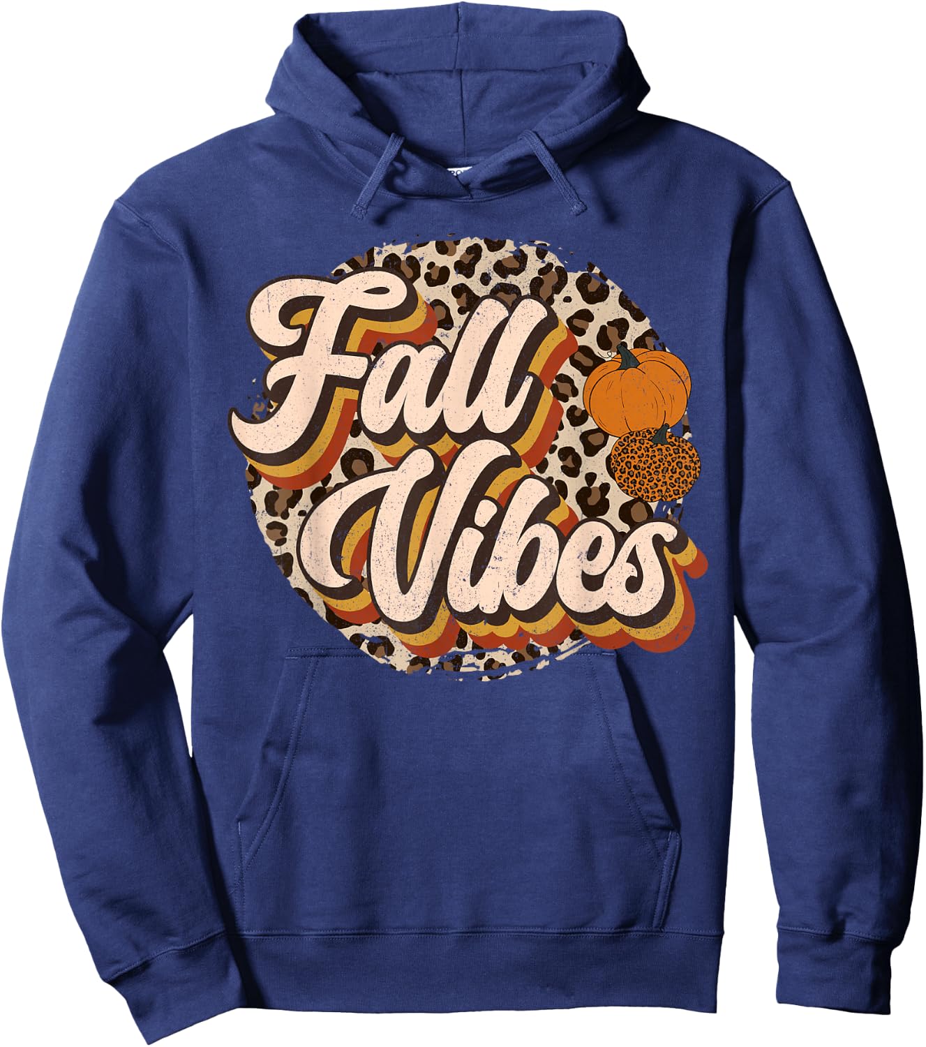 Vintage 70s Fall Vibes Leopard Pumpkin Season Retro Autumn Hoodie - Hoodie | Navy