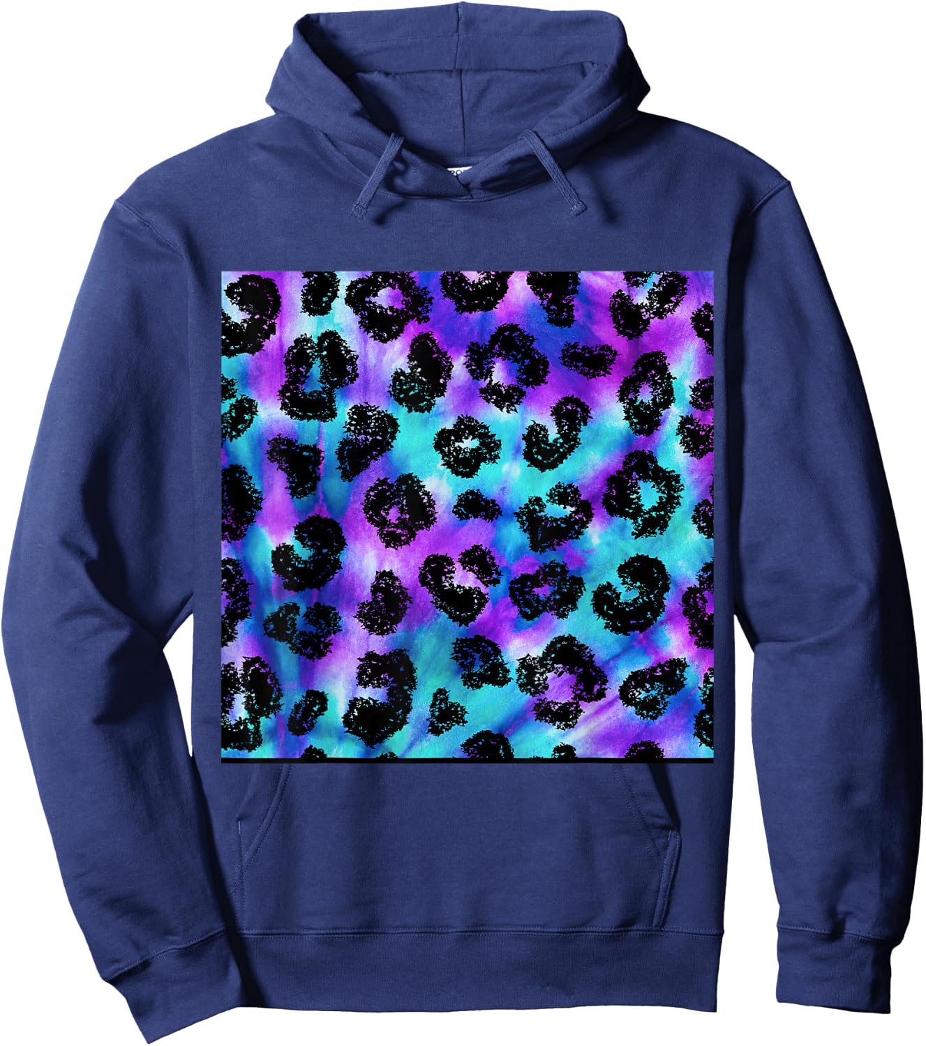 Purple Turquoise Black Leopard Tie Dye Print Cheetah Pattern Hoodie - Hoodie | Navy
