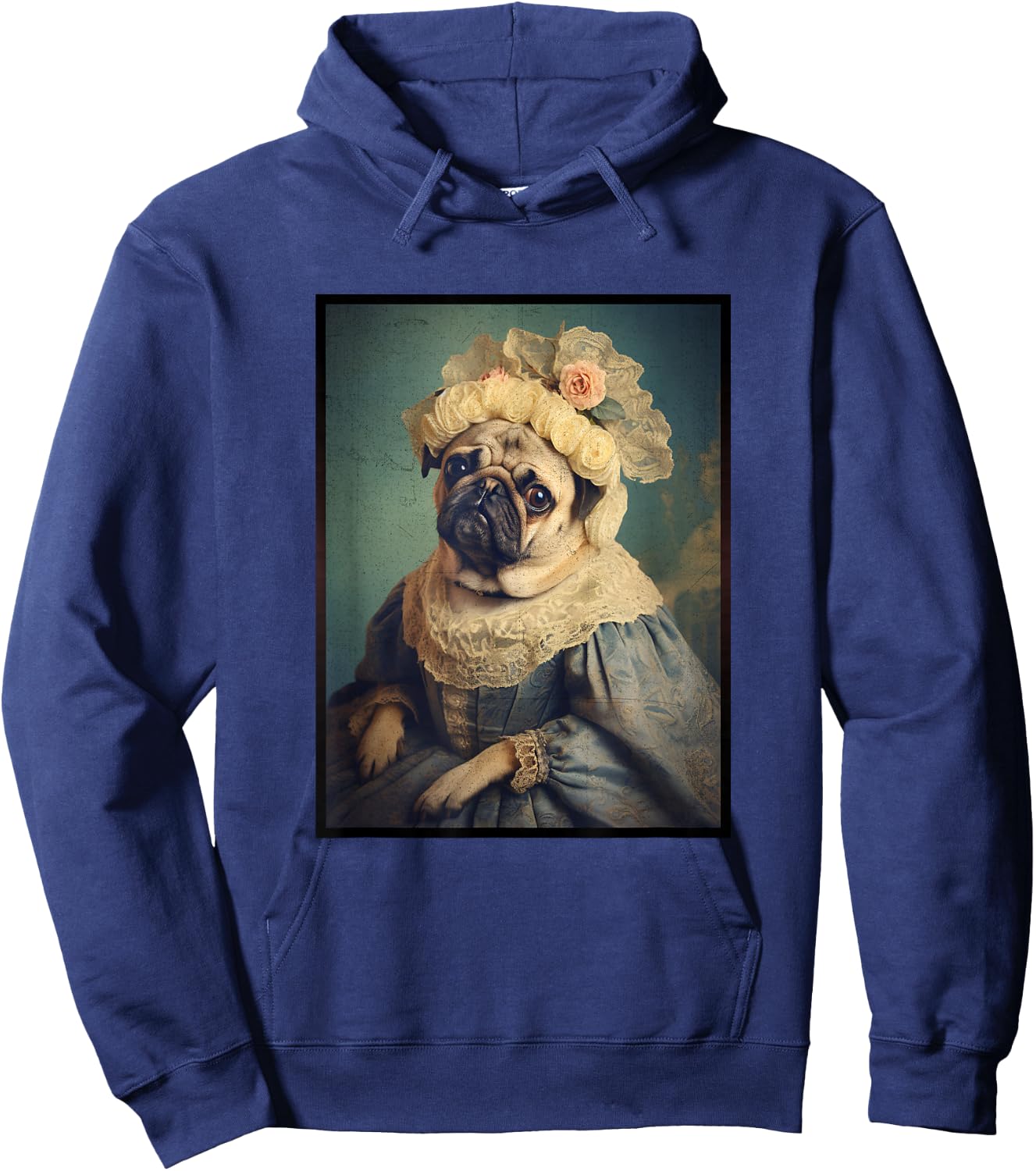 Pug Dog Portrait Renaissance Funny Pet Mom Dad Women Girls Kids Hoodie - Hoodie | Navy