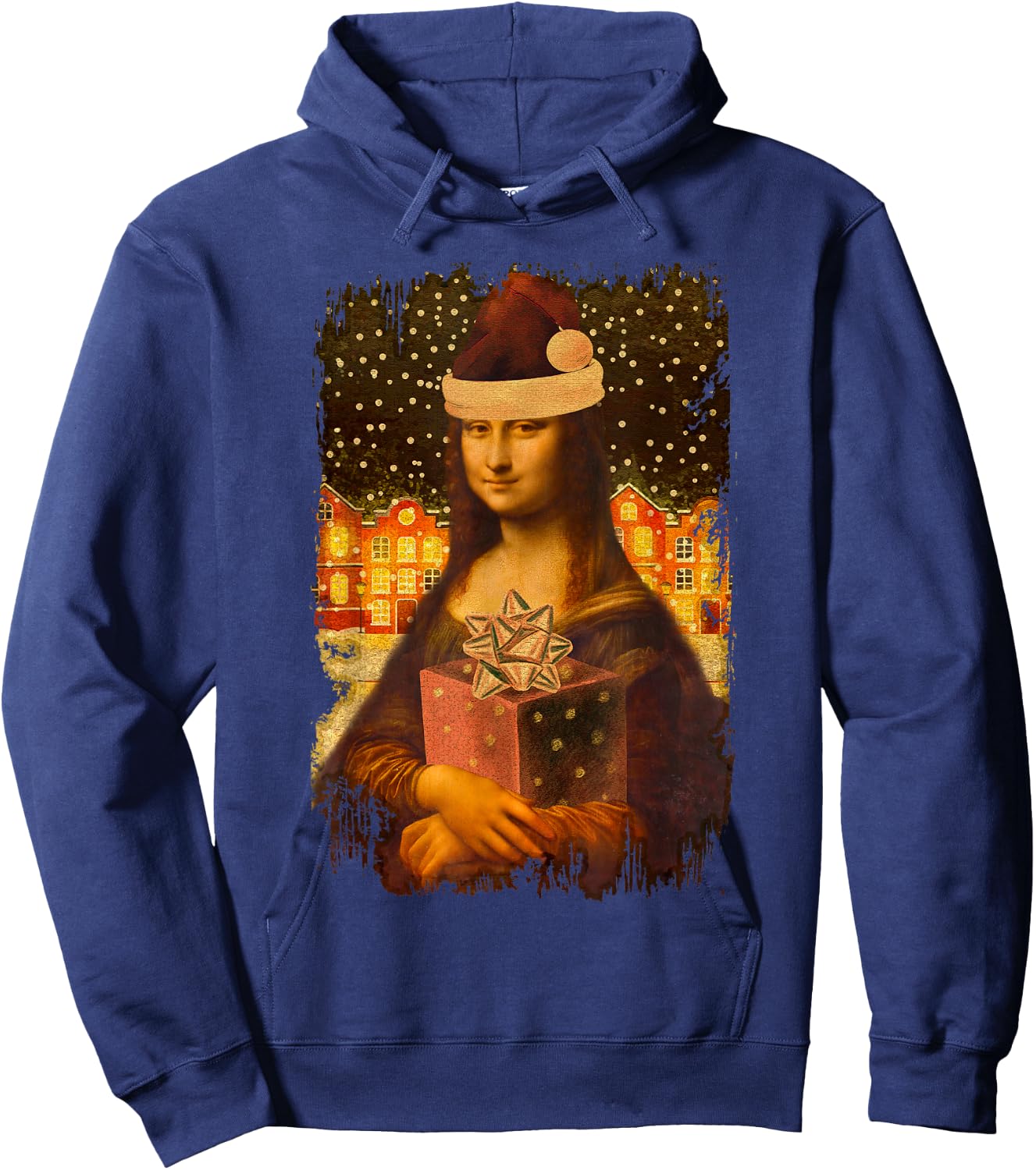 Mona Lisa with Santa Hat for Art Teacher Mona Lisa Christmas Men Women Kids Hoodie - Hoodie | Navy