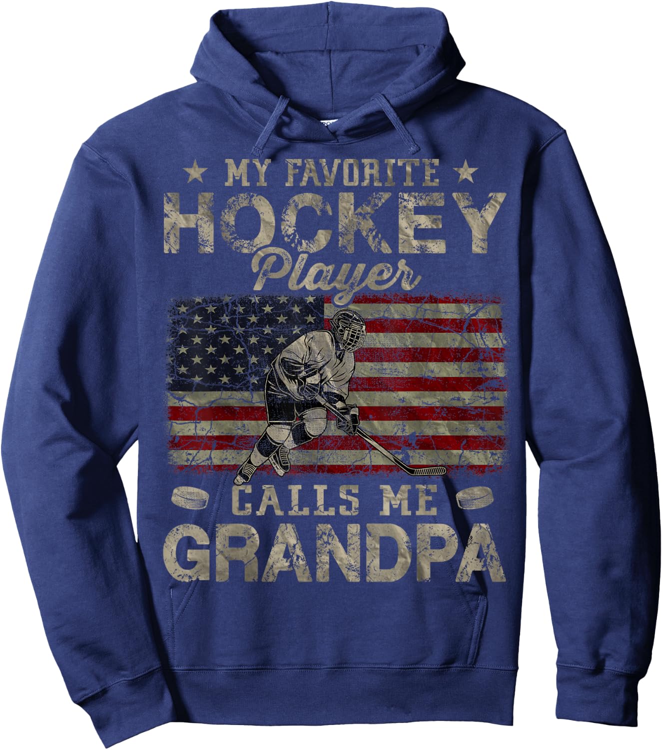My Favorite Hockey Player Calls Me Grandpa Father's Day Hoodie - Hoodie | Navy