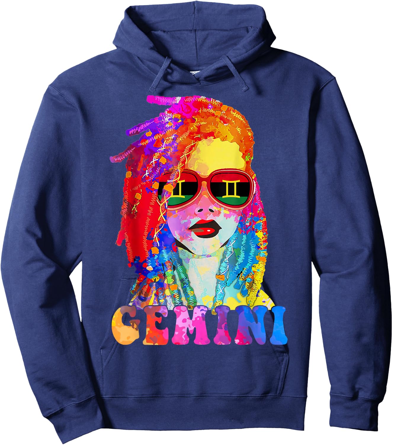 Gemini Loc'd Woman Black Queen Art Zodiac Birthday Hoodie - Hoodie | Navy