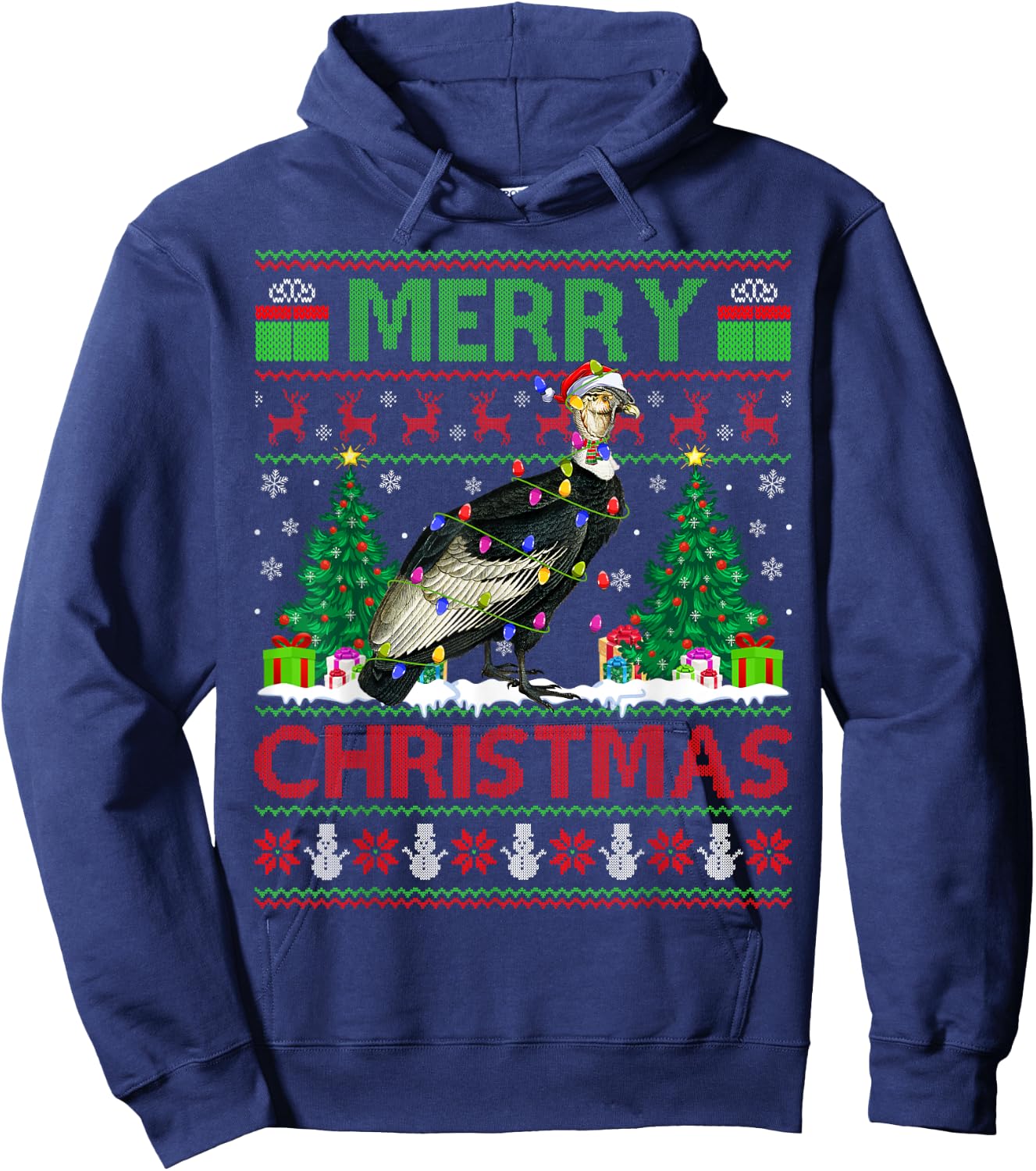 Condor Bird Lover Xmas Tree Ugly Santa Condor Christmas Hoodie - Hoodie | Navy