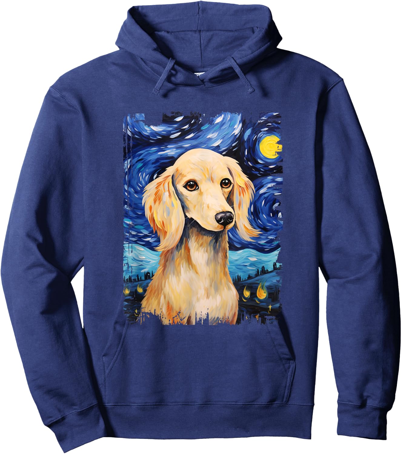 Cream Dachshund Dog Starry Night Painting Dog Mom Dad Hoodie - Hoodie | Navy
