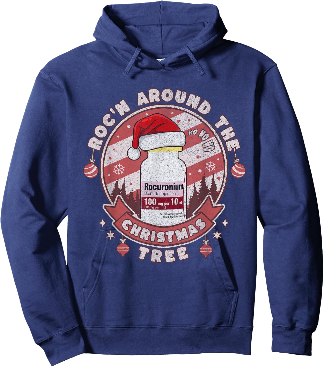 Funny Roc'n Around The Christmas Tree ER ED ICU Care Nurse Hoodie - Hoodie | Navy