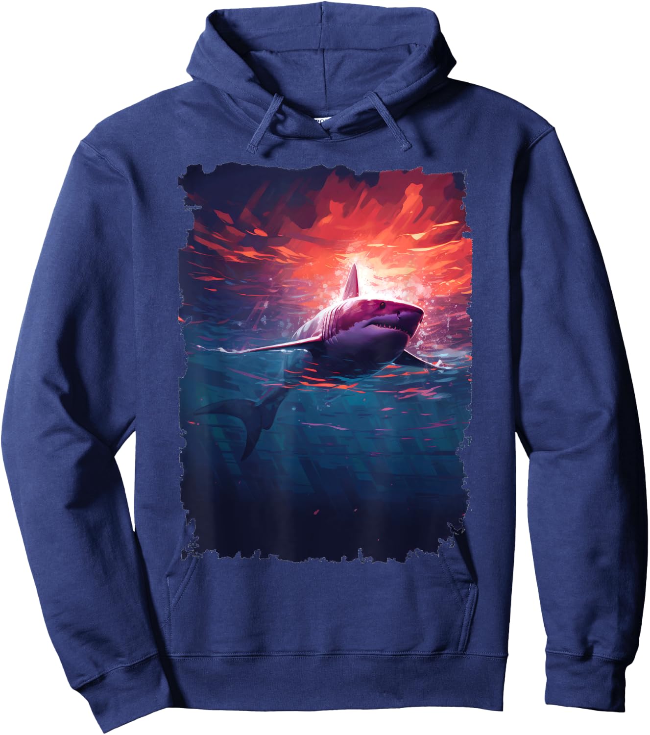 Great White Shark - Surfer Graphic Hoodie - Hoodie | Navy