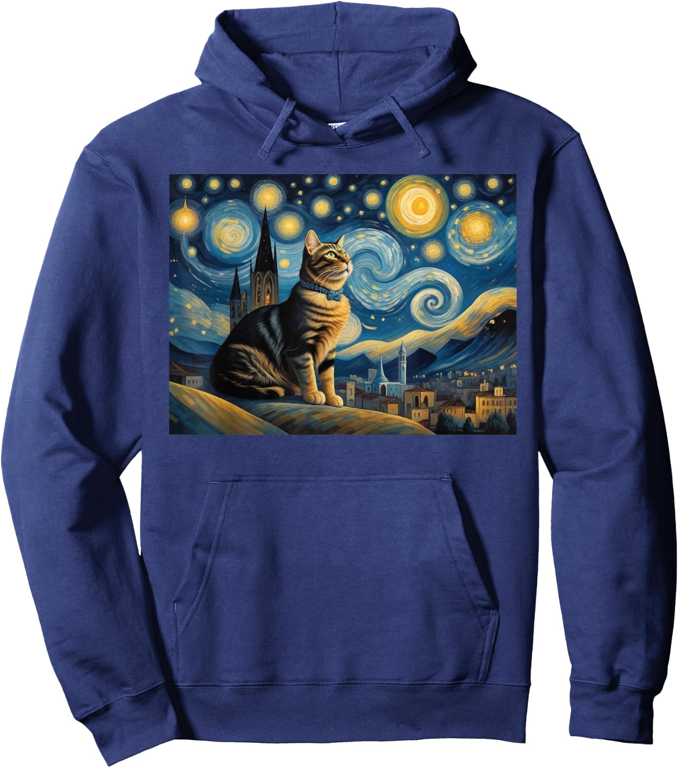 cute cat Painting art Starry Night kitty kitten Van Gogh Hoodie - Hoodie | Navy