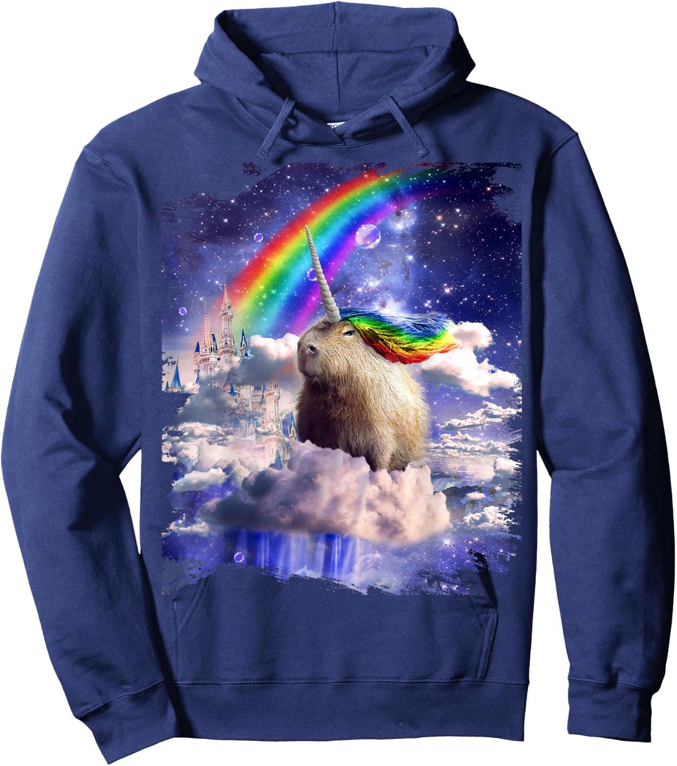 Capybaricorn Capybara Unicorn In Clouds Space Rainbow Hoodie - Hoodie | Navy