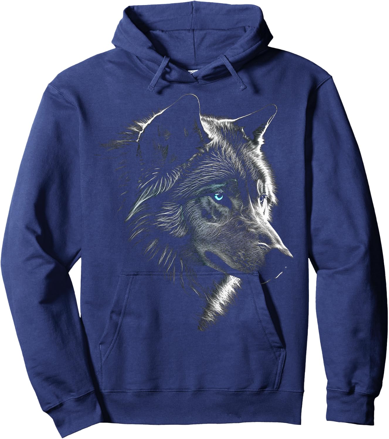 Wolf Portrait Blue Eyes - Artwork | Animal Motif Wolf Hoodie - Hoodie | Navy