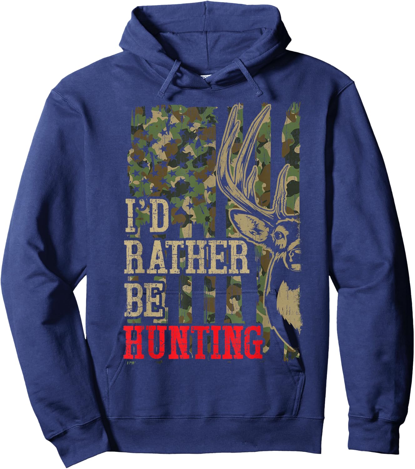 Youth Men I'd Rather Hunting Deer Camo Funny Hunter Dad Joke Hoodie - Hoodie | Navy
