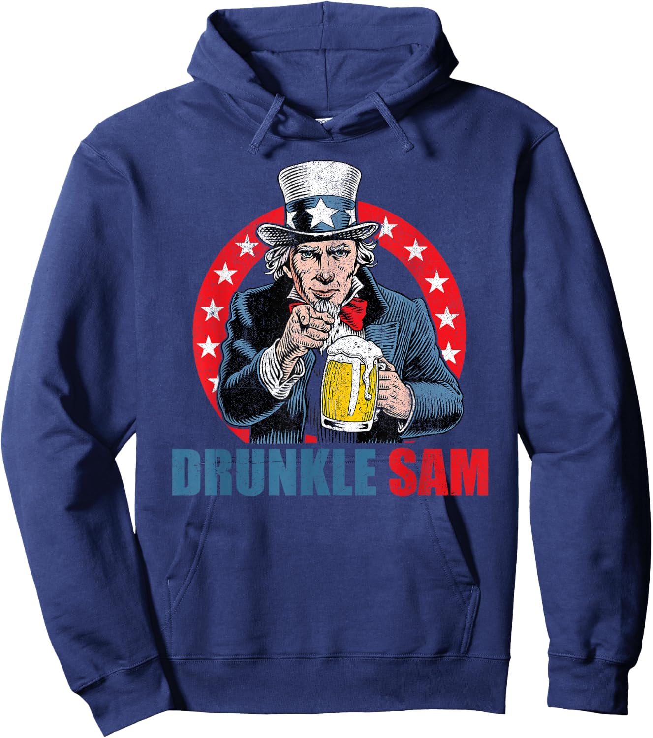 Drunkle Sam Funny 4th of July Uncle Sam USA Beer Drinking Hoodie - Hoodie | Navy