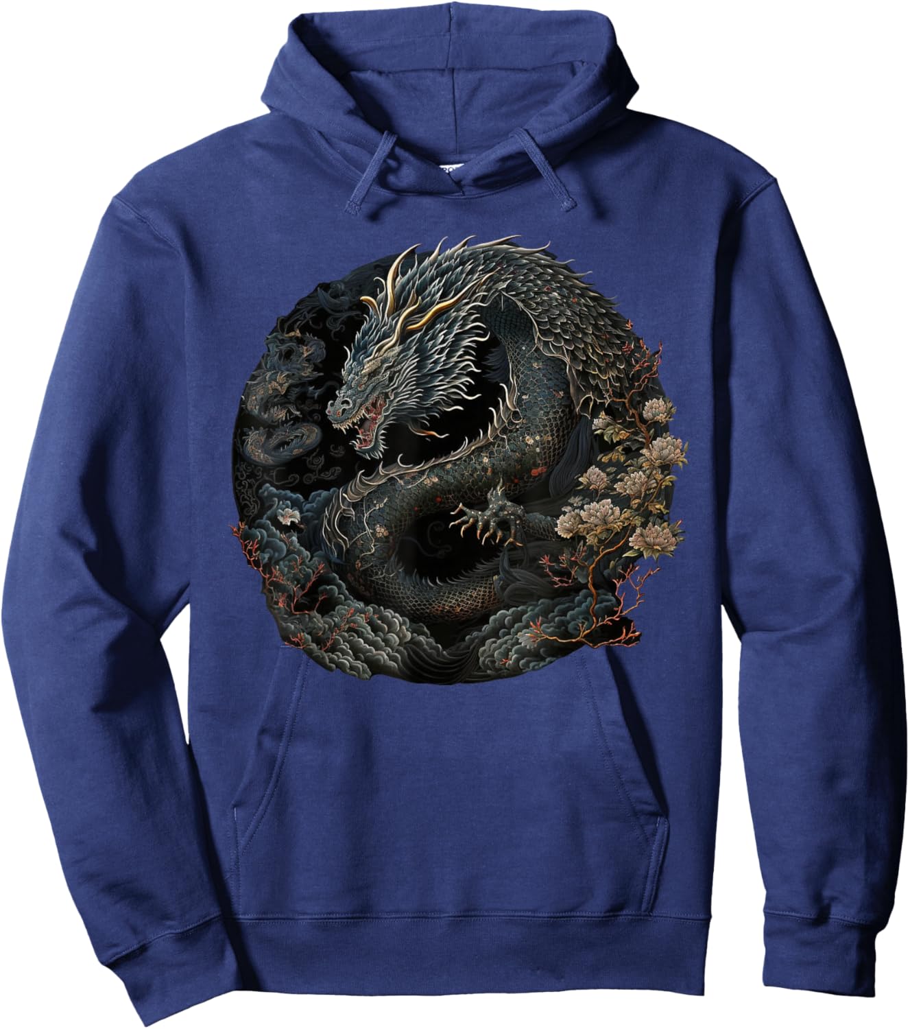 Japanese Art Dragon Japan Chinese Asian Graphic Print Hoodie - Hoodie | Navy