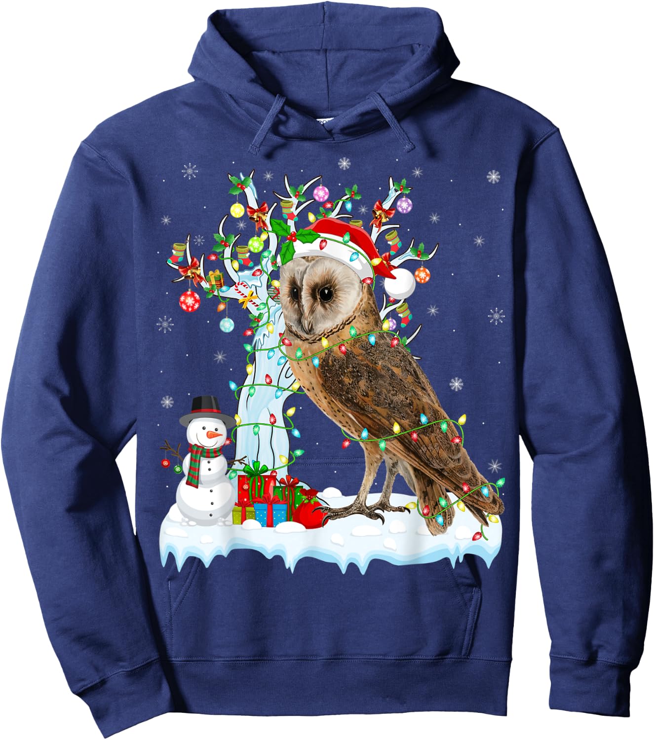 Barn Owl Bird Xmas Element Tree Lighting Barn Owl Christmas Hoodie - Hoodie | Navy