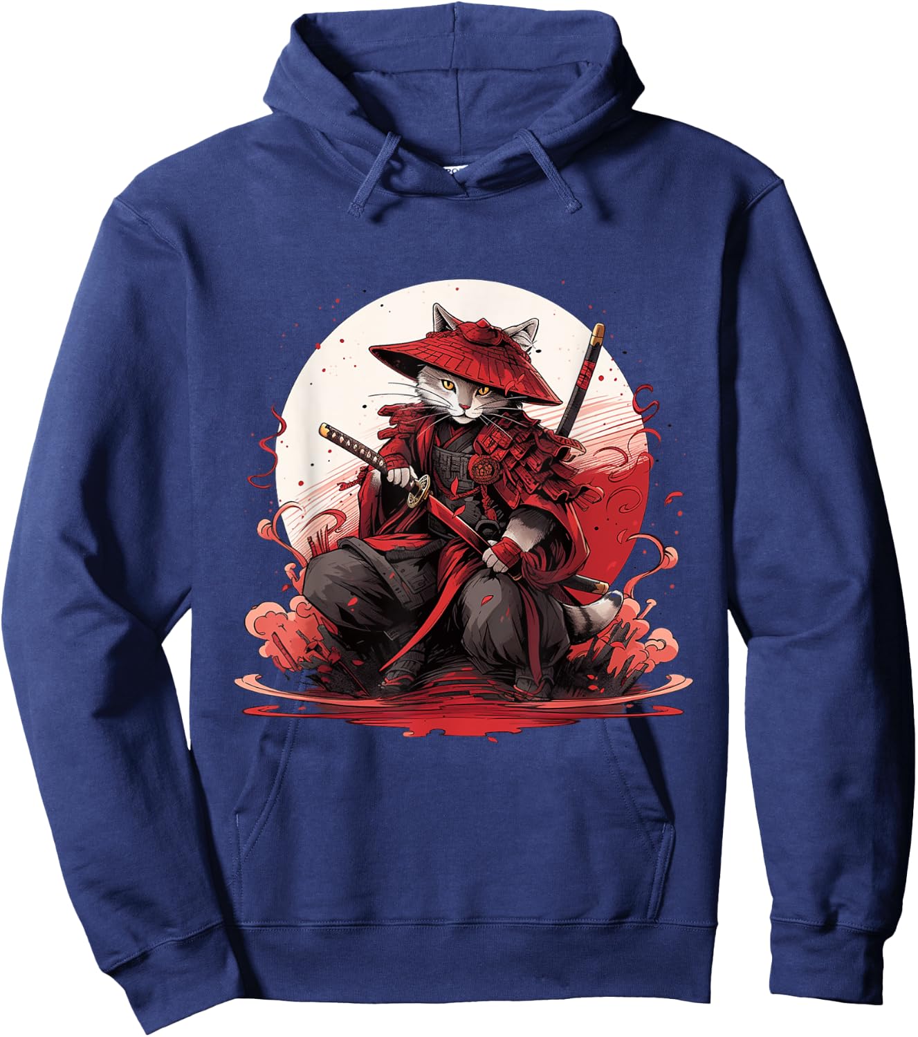 Japanese Art Cat Ninja Ukiyo-e Anime Style Samurai Cat Women Girls Kids Hoodie - Hoodie | Navy