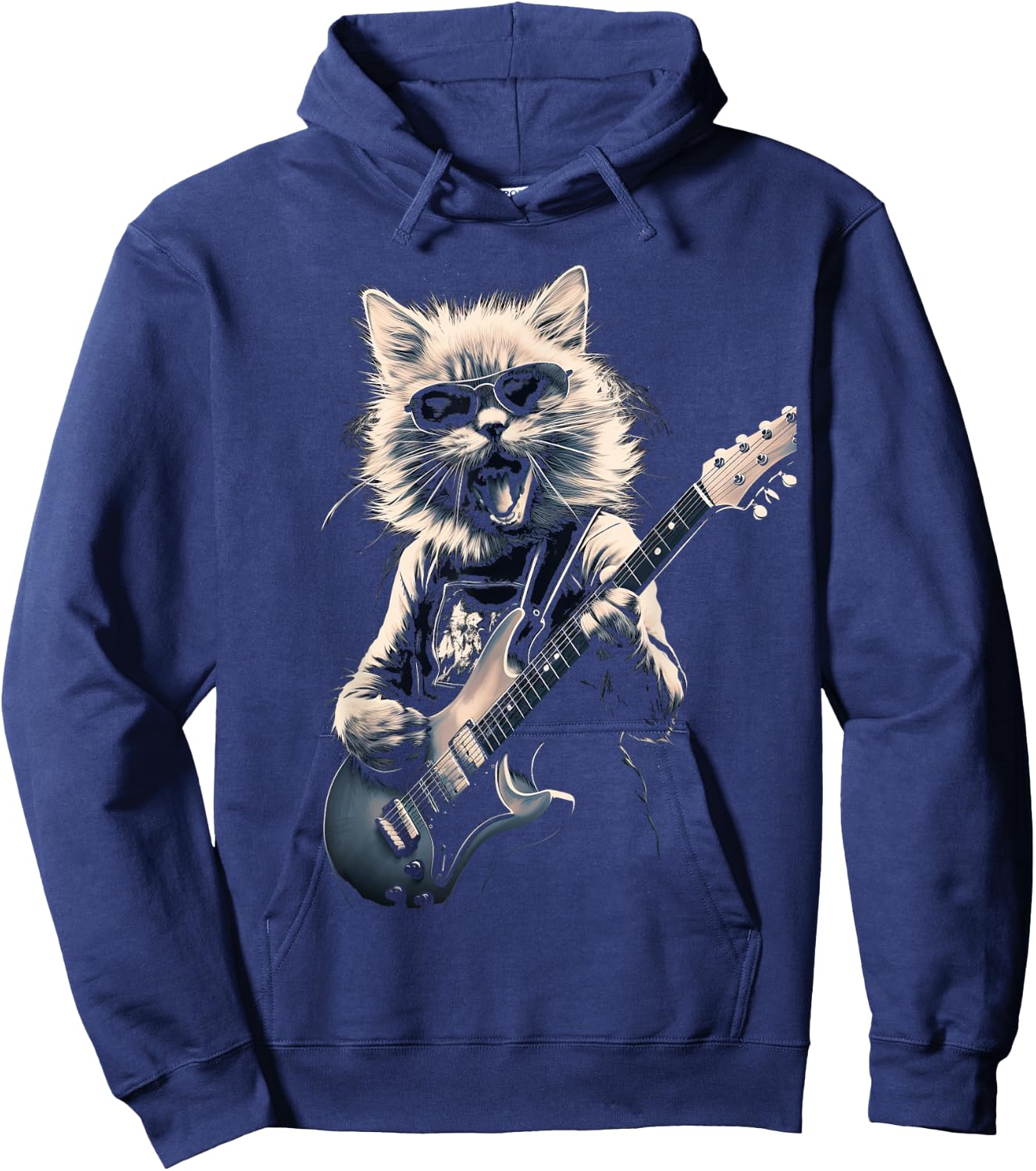 Cat Playing Bass Guitar Guitarist Rocker Cool Hoodie - Hoodie | Navy