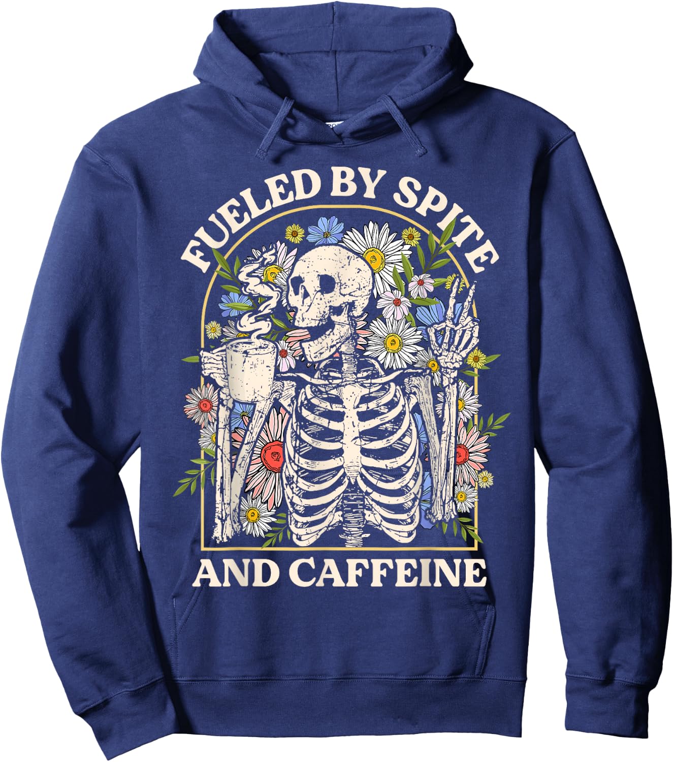 Fueled By Spite And Caffeine Skeleton Halloween Coffee Hoodie - Hoodie | Navy