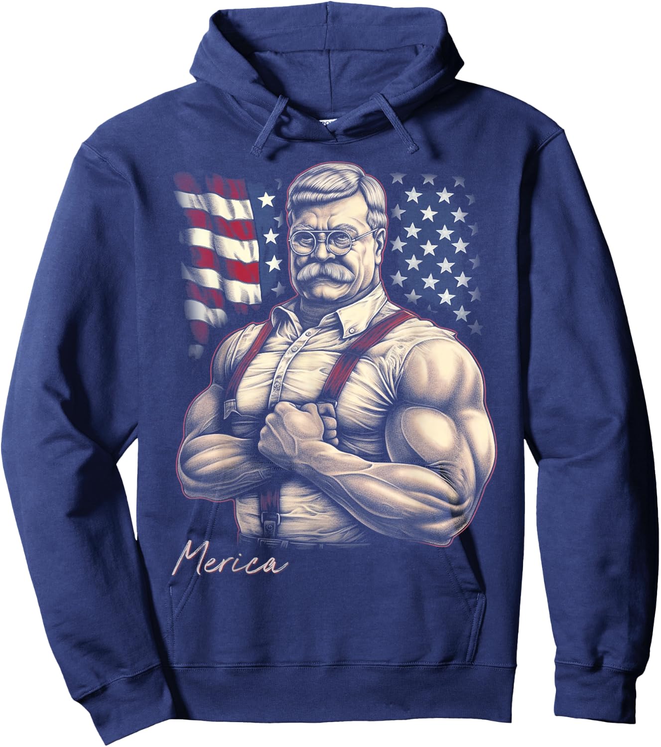 USA 4th Of July, Teddy Roosevelt Funny Workout Muscles Women Kids Men Hoodie - Hoodie | Navy