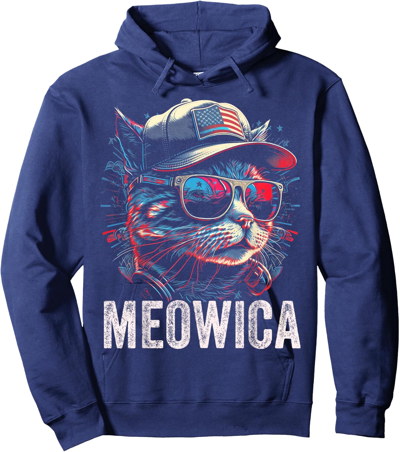 Meowica 4th of July Cat American Flag America USA Funny Hoodie - Hoodie | Navy