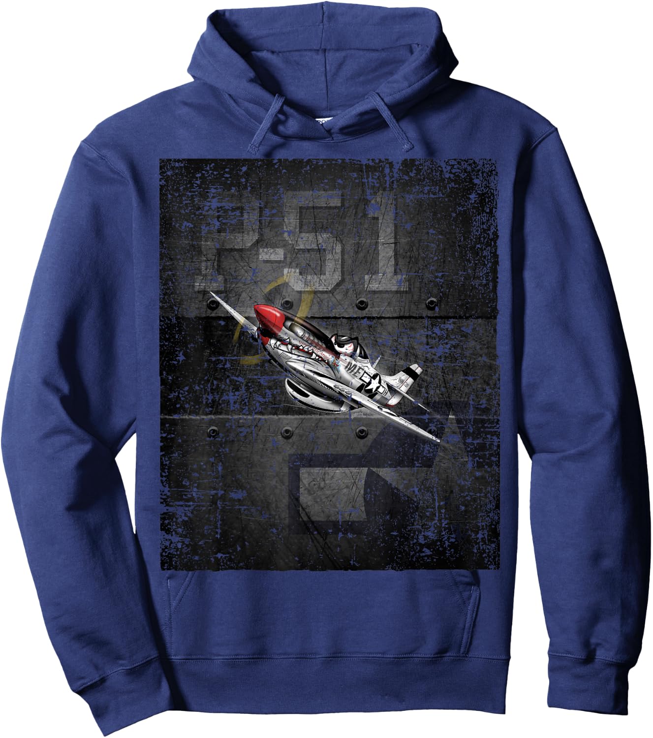 P51 Military Fighter Airplane WW-II Warbird Cartoon Hoodie - Hoodie | Navy