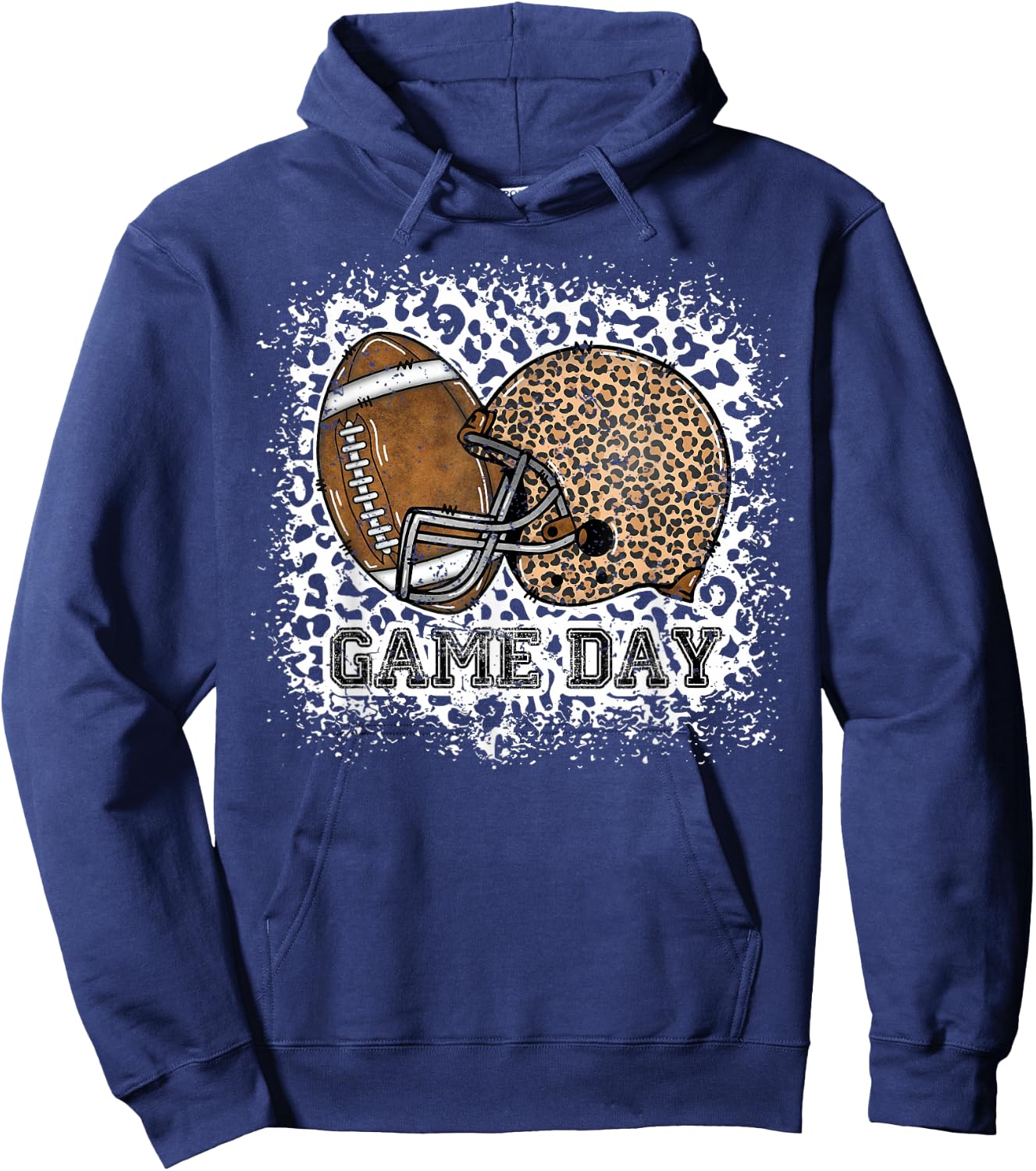 Bleached Game Day Leopard Football Helmet Sport Mom Girls Hoodie - Hoodie | Navy