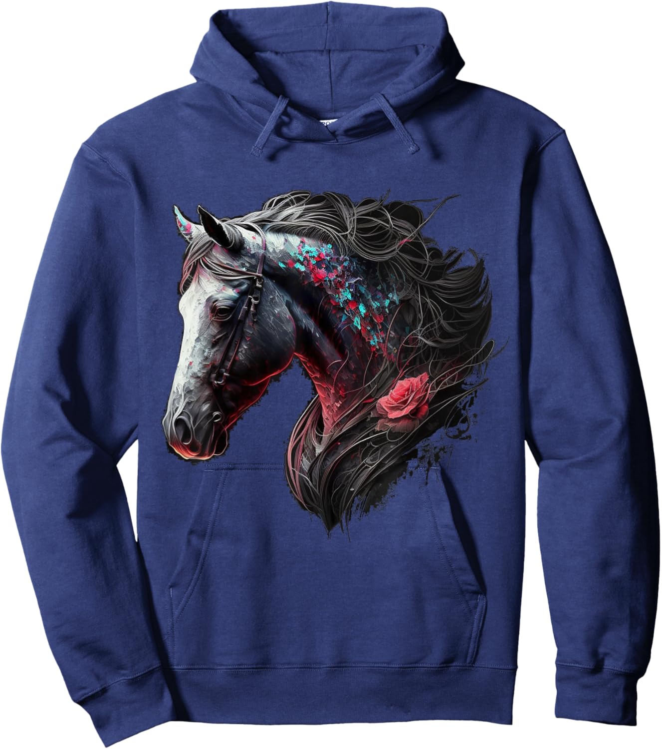 Horse Colourful Flowers Art Animal Print Horse Motif Hoodie - Hoodie | Navy
