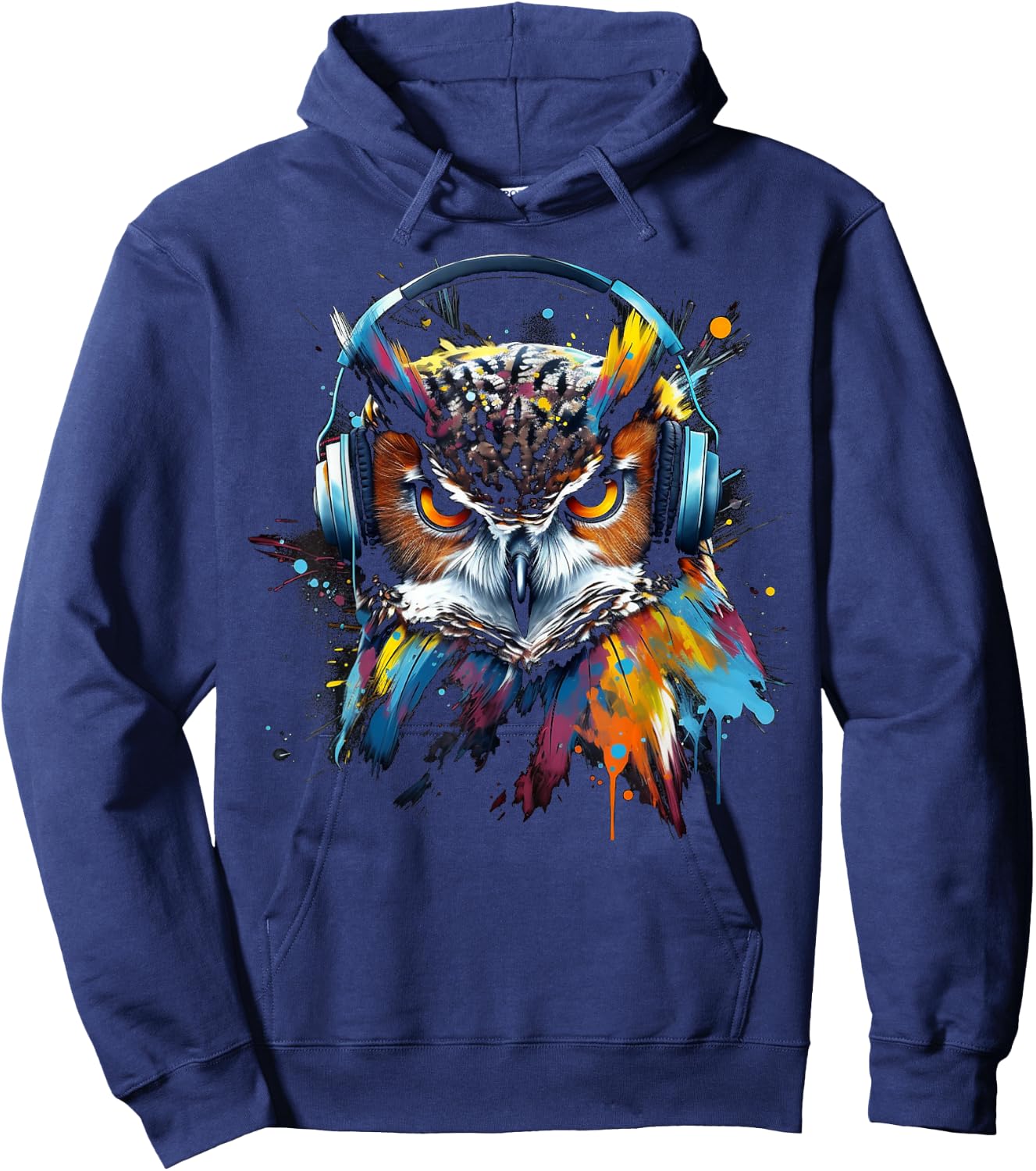 Owl Music Colourful Bird Headphones Art Animal Owl Hoodie - Hoodie | Navy
