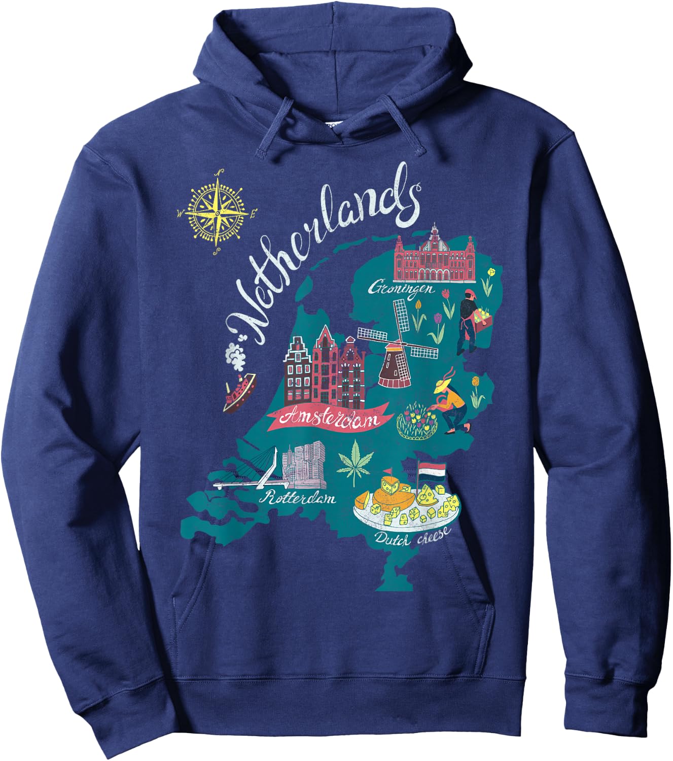 Europe Netherlands Map Holland Amsterdam Vacation Souvenir Hoodie - Hoodie | Navy