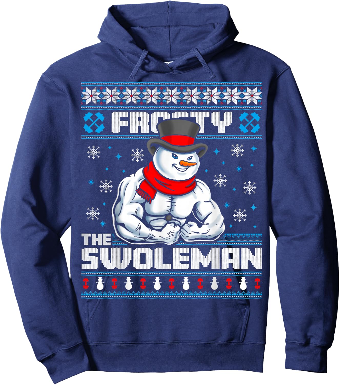 Frosty the Swoleman Funny Ugly Christmas Sweater Gym Workout Hoodie - Hoodie | Navy
