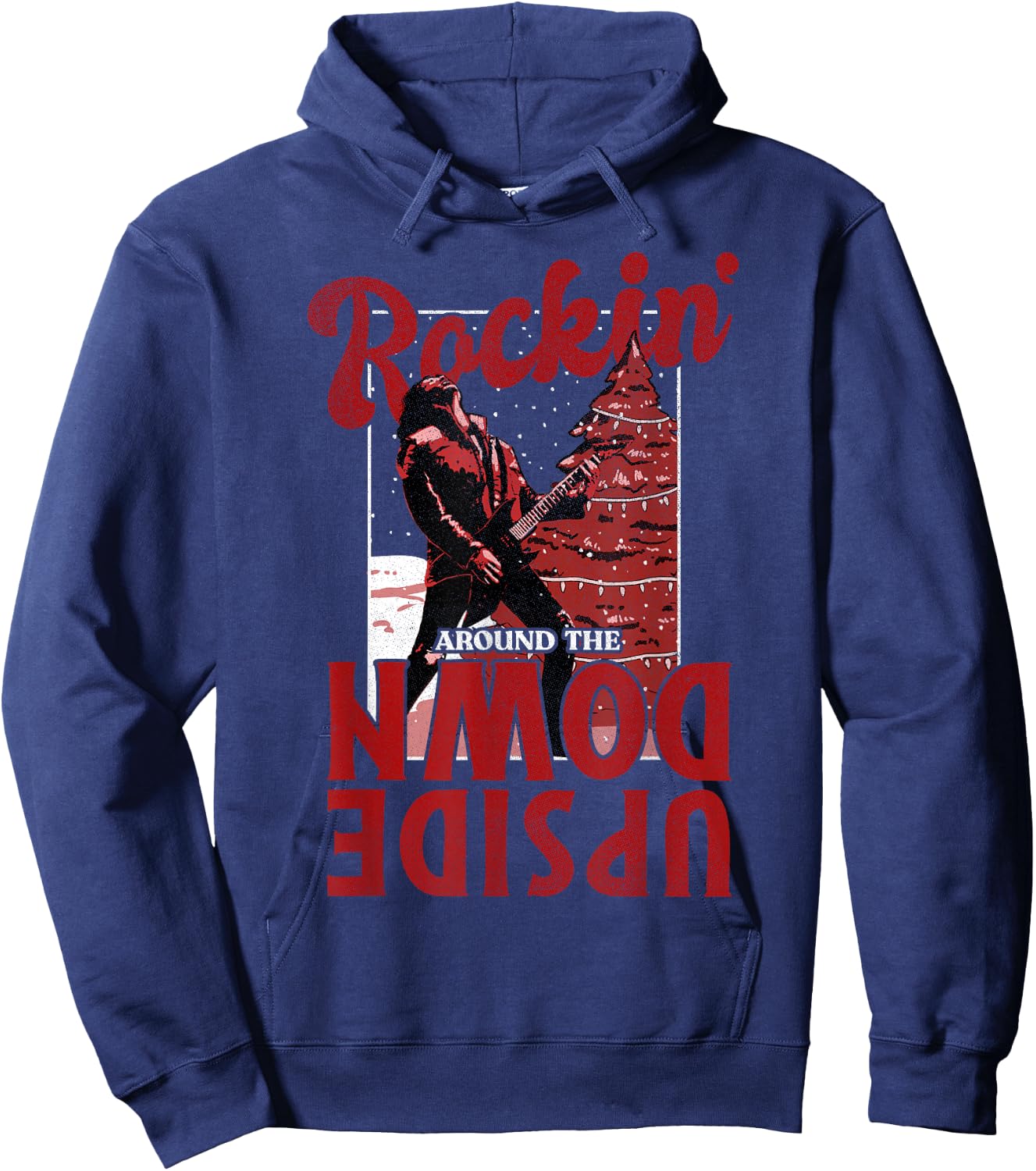 Stranger Things Christmas Eddie Munson Rockin' Upside Down Hoodie - Hoodie | Navy