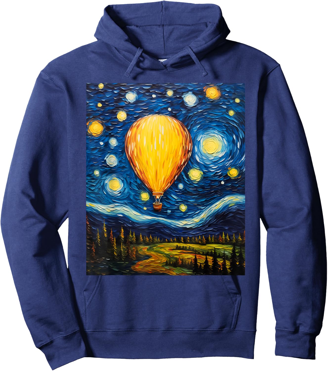 Surrealism Starry Night Hot Air Balloon Hoodie - Hoodie | Navy