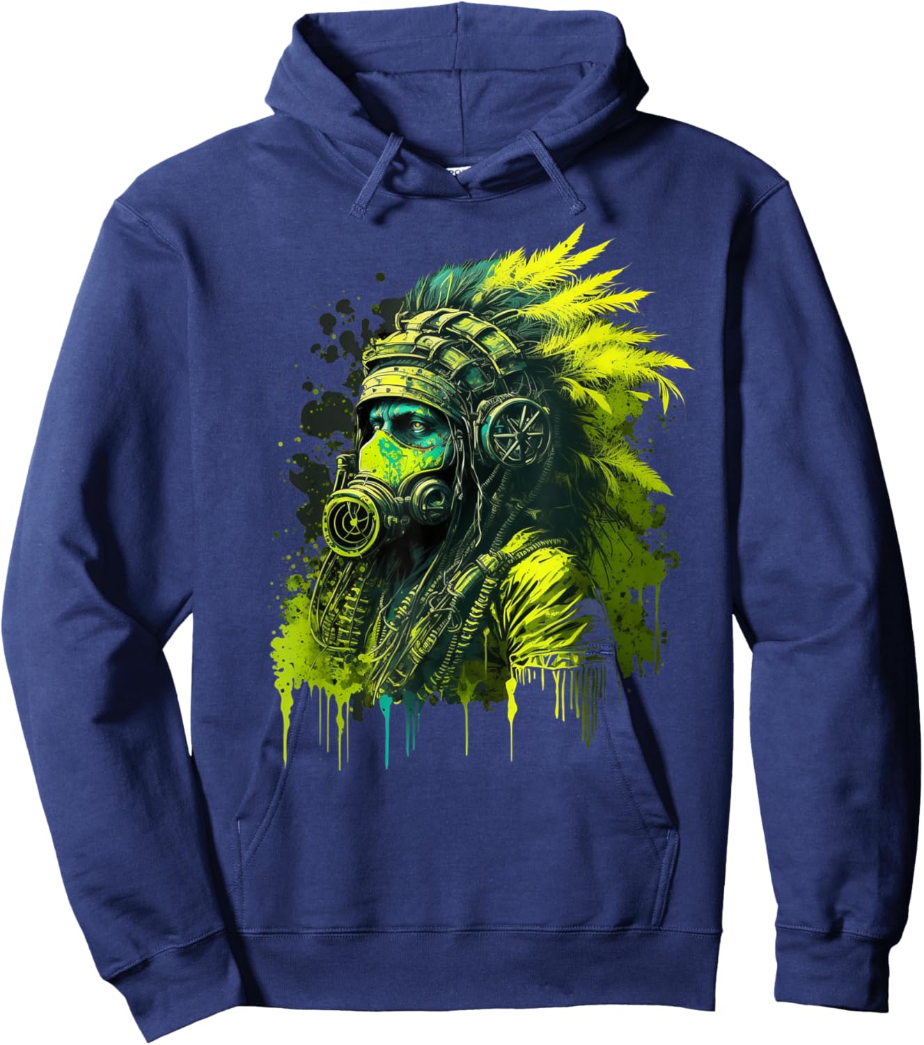 Native American Wearing Gas Mask Graphic Hoodie - Hoodie | Navy