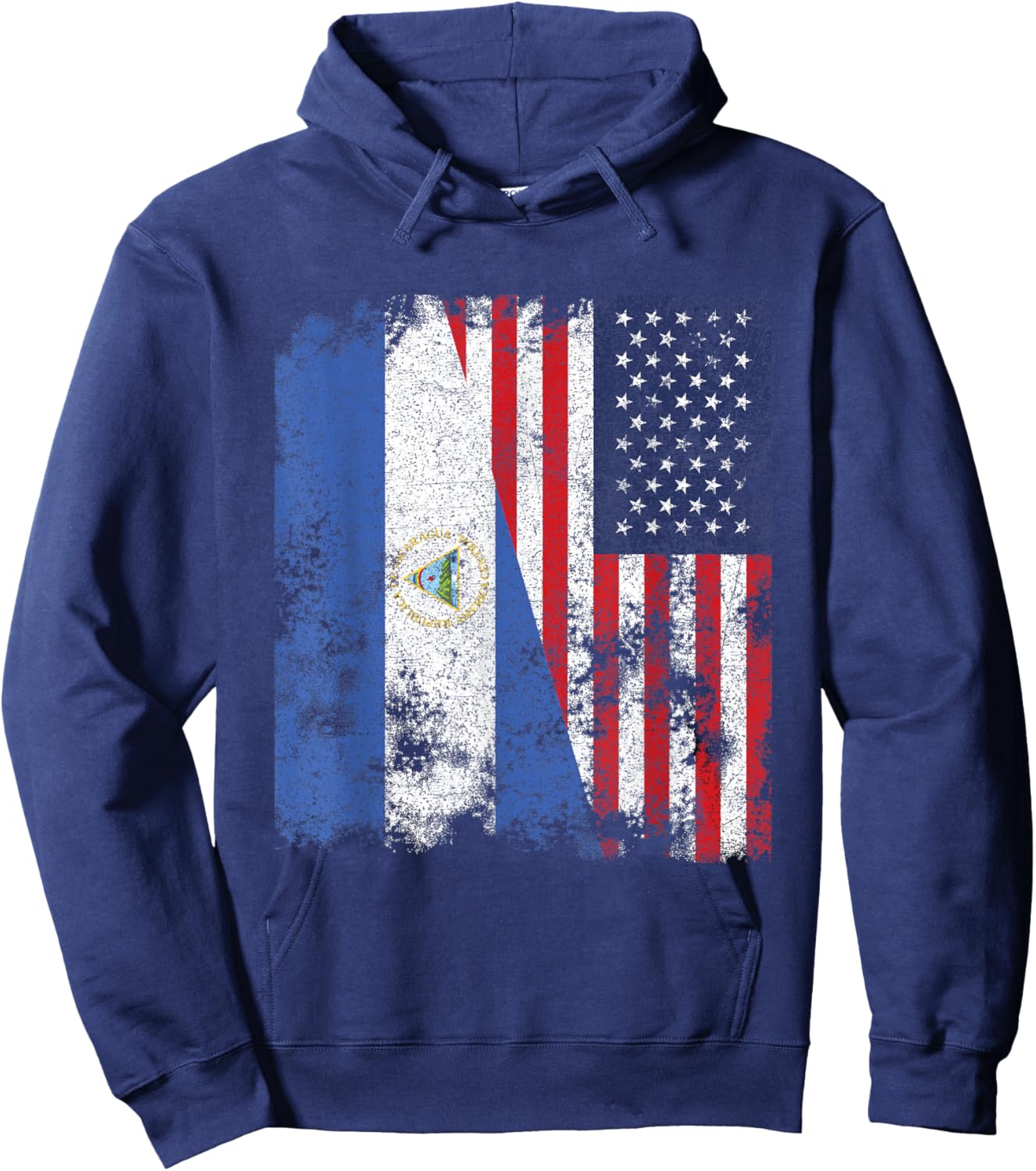 Nicaragua USA Flag Distressed - Half American Hoodie - Hoodie | Navy