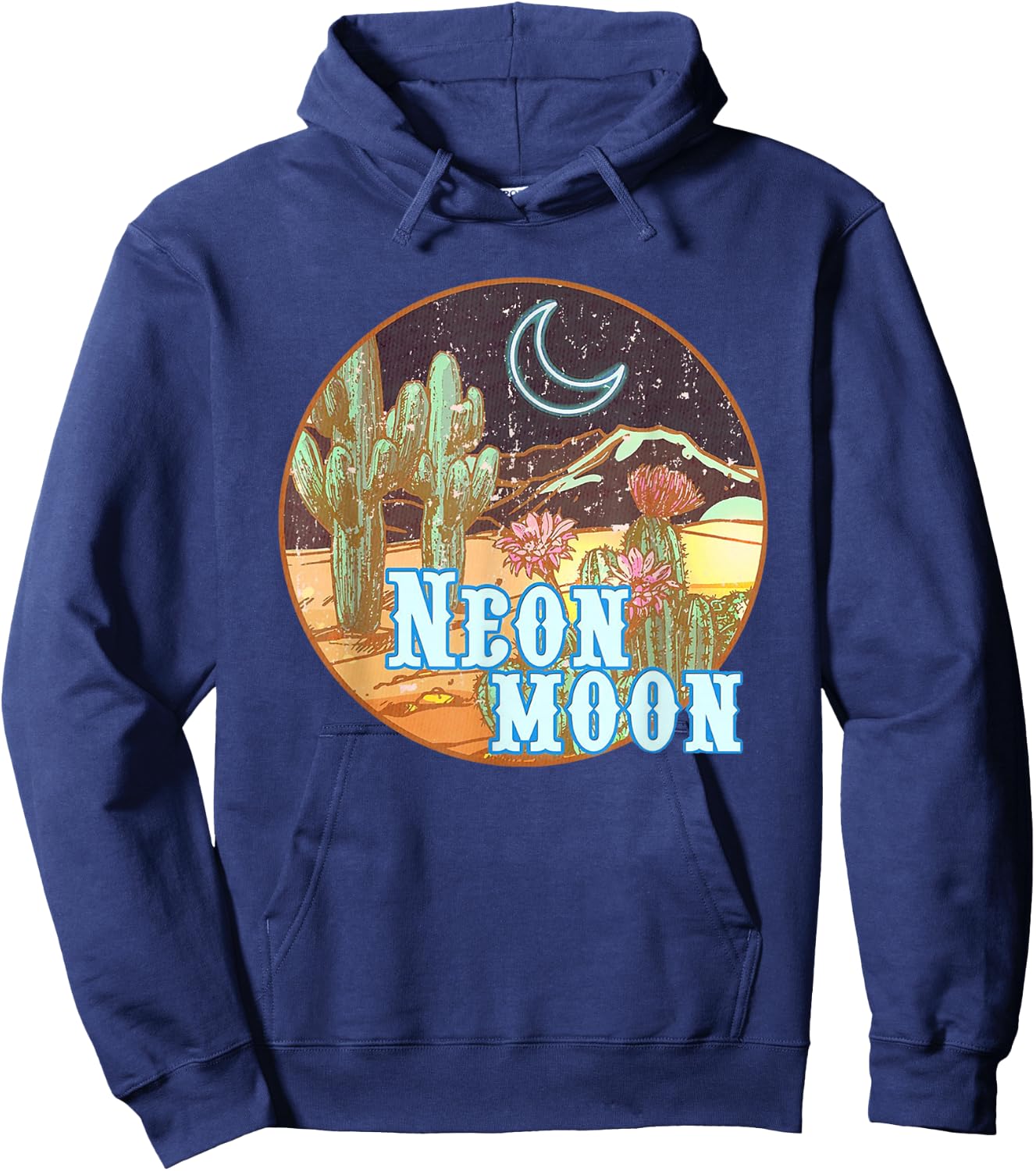 Neon 90s Moon Country Western Cowboy Cowgirl Hoodie - Hoodie | Navy