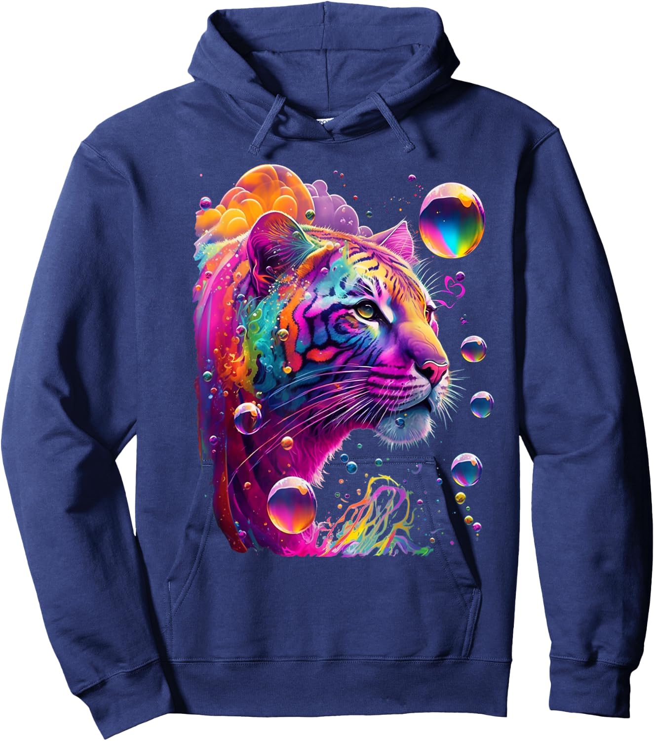Colorful Rainbow Tiger Graphic Hoodie - Hoodie | Navy