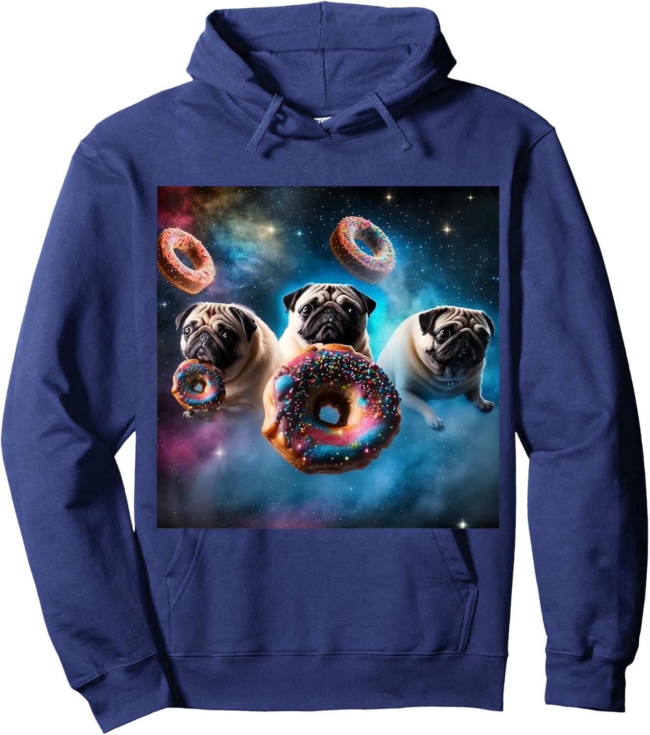 Pugs in Space with Donuts Cute Pug Boys Girls Men Women Hoodie - Hoodie | Navy