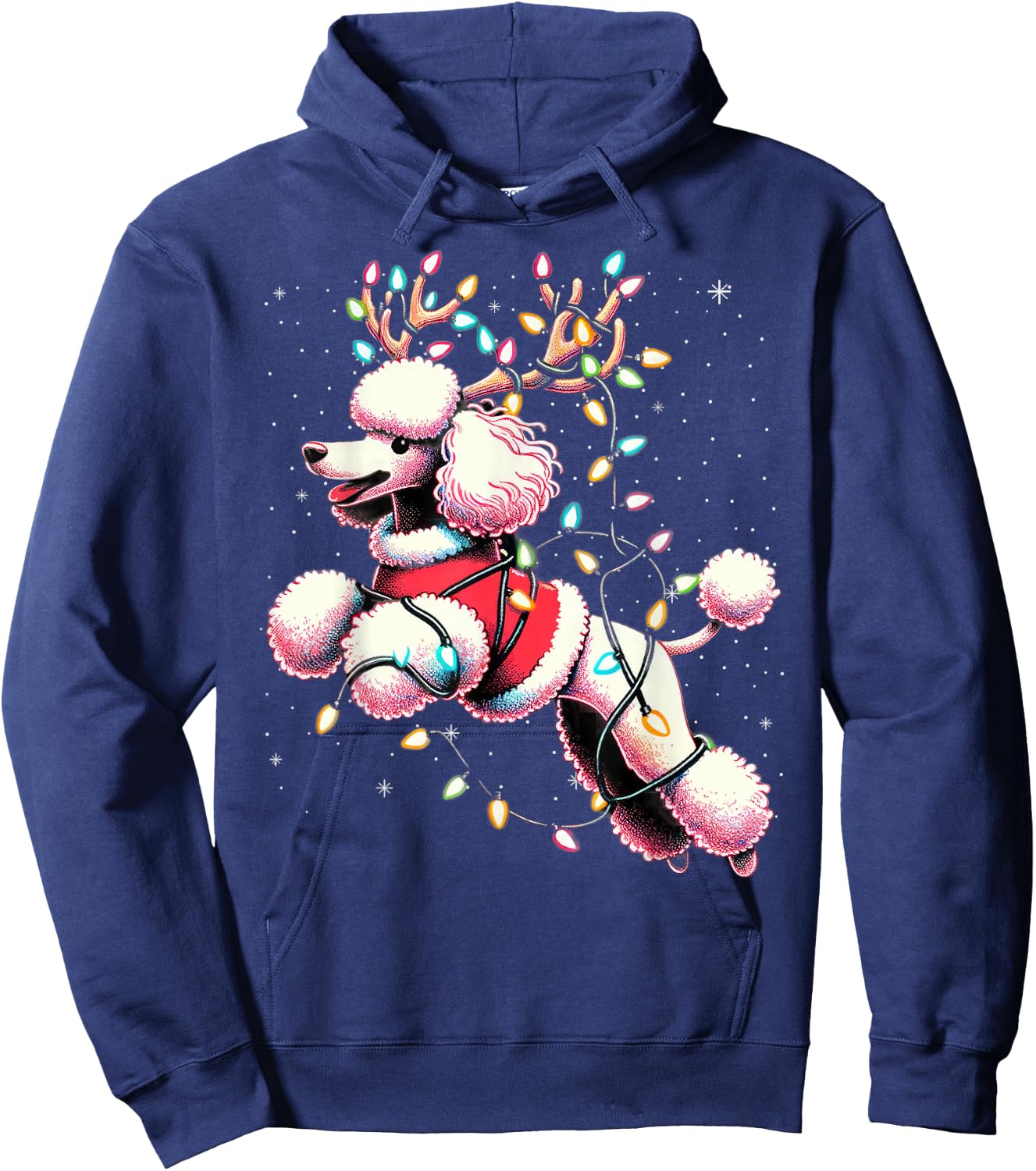 Poodle Santa Christmas Tree Lights, Funny Ugly Pajama Women Hoodie - Hoodie | Navy
