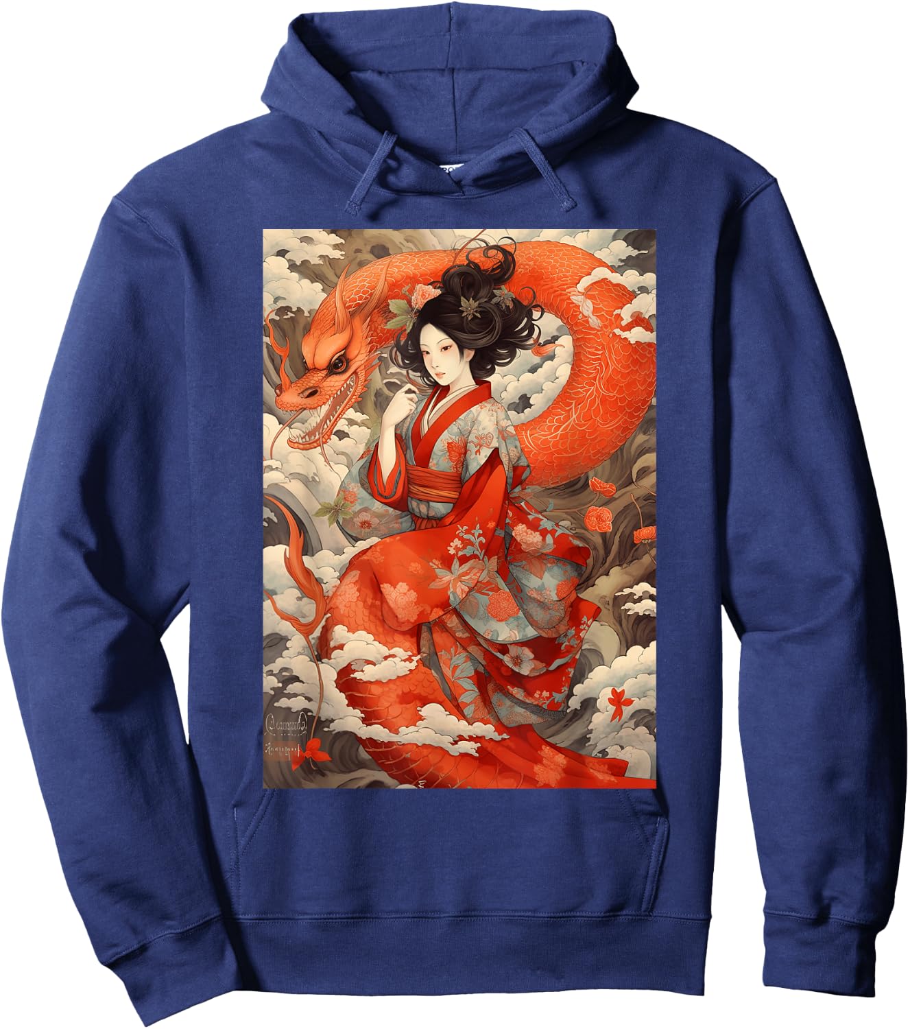 Japanese Geisha Kawaii In Kimono Dragon Japan Hoodie - Hoodie | Navy