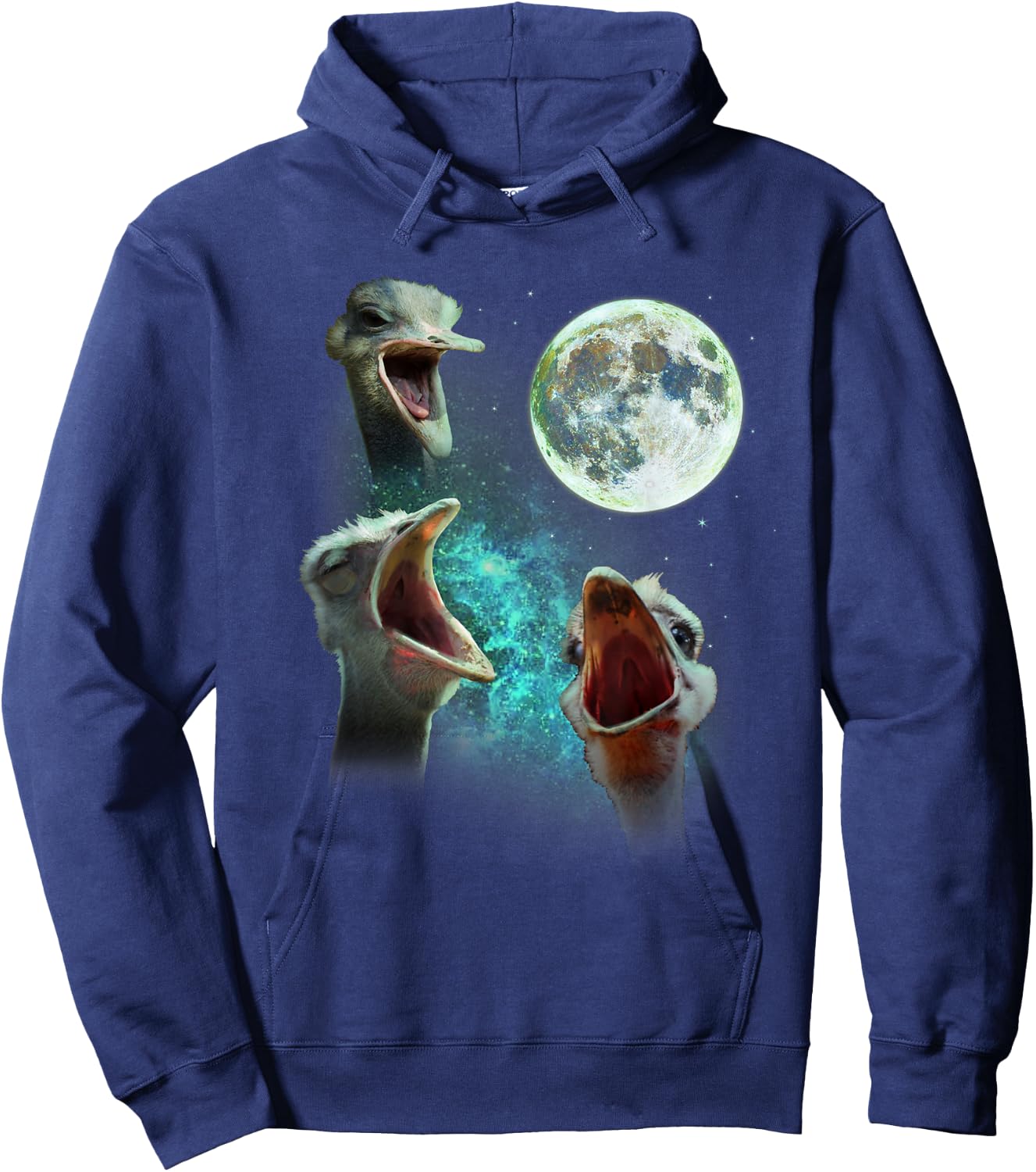 Three Ostriches Howl At Moon 3 Wolfs Wolves Fun Parody Hoodie - Hoodie | Navy