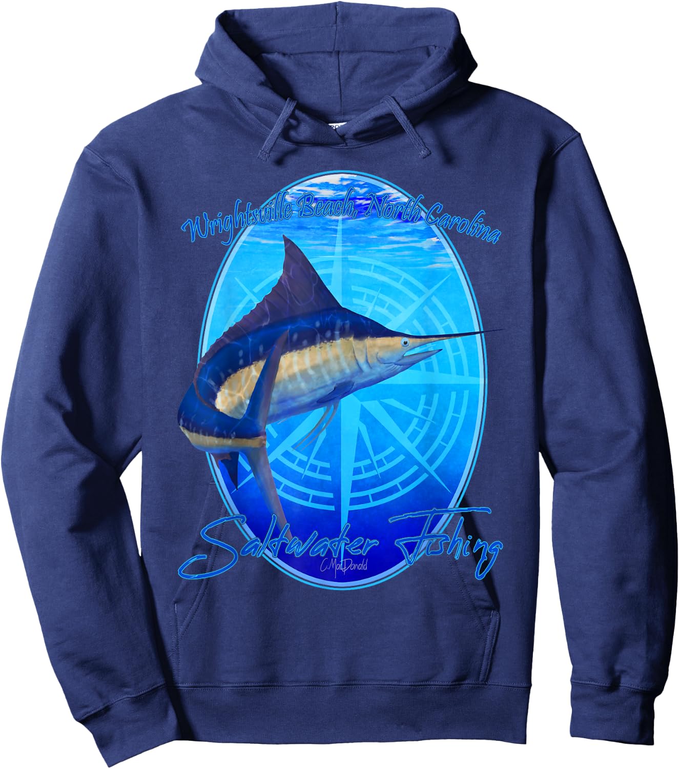 Saltwater Fishing Wrightsville Beach NC Offshore Fish Men Women Kids Hoodie - Hoodie | Navy