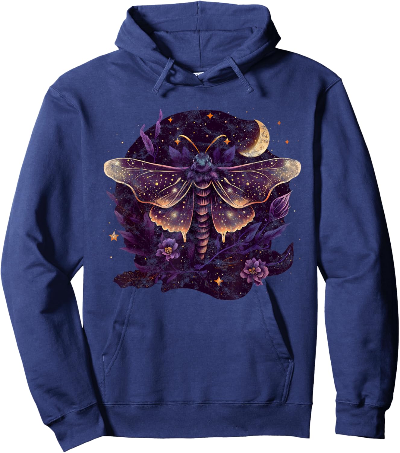 Moth, moon, butterfly, flowers, stars, night, queen, gothic Hoodie - Hoodie | Navy