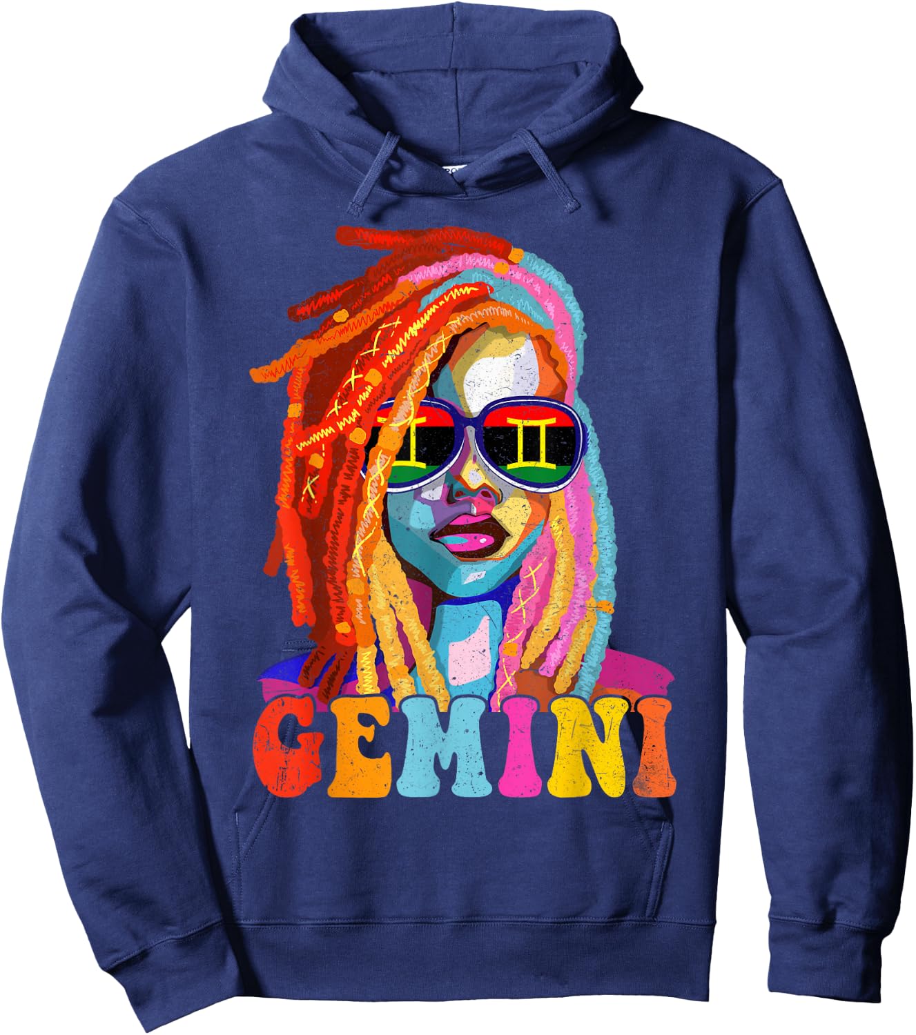 Gemini Queen African American Loc'd Women Zodiac Sign Hoodie - Hoodie | Navy