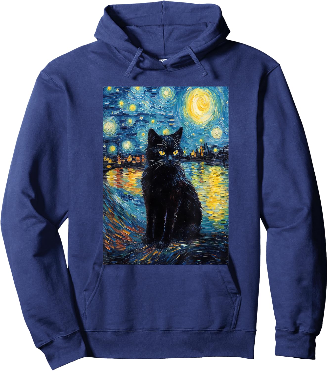 black cat Painting art Starry Night kitty kitten Van Gogh Hoodie - Hoodie | Navy