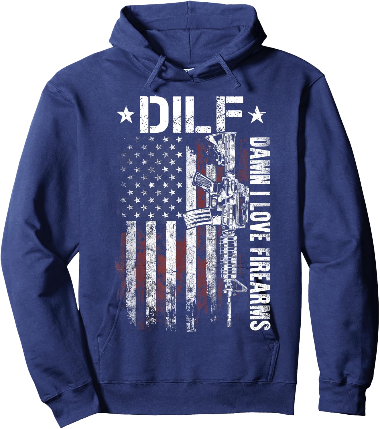 Gun American Flag DILF - Damn I Love Firearms Hoodie - Hoodie | Navy