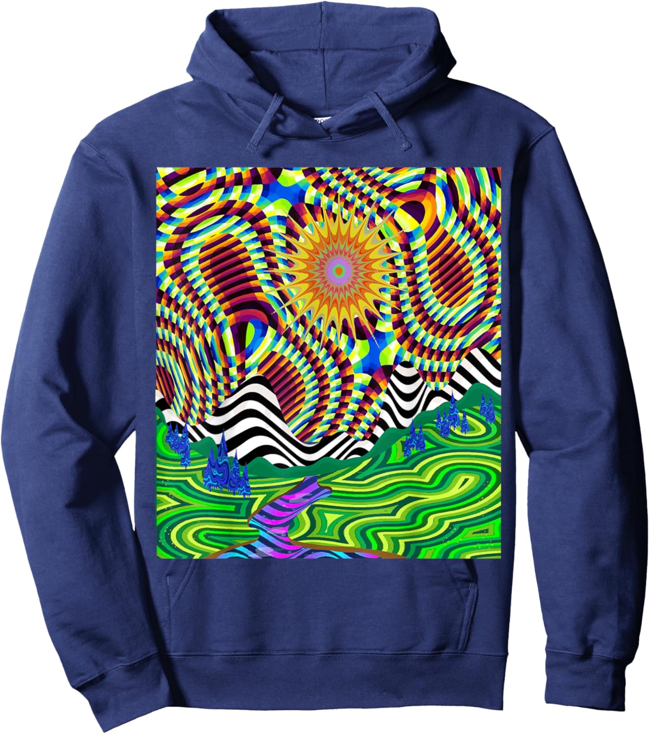 Psychedelic Trippy Mountain Funny Hippie Nature Lover Outfit Hoodie - Hoodie | Navy