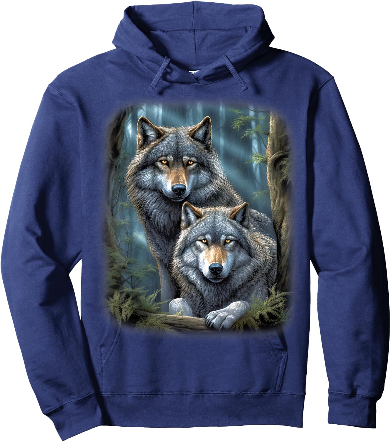 Wolf Wolves in Forest by Night Moon Fantasy Art Wildlife Hoodie - Hoodie | Navy
