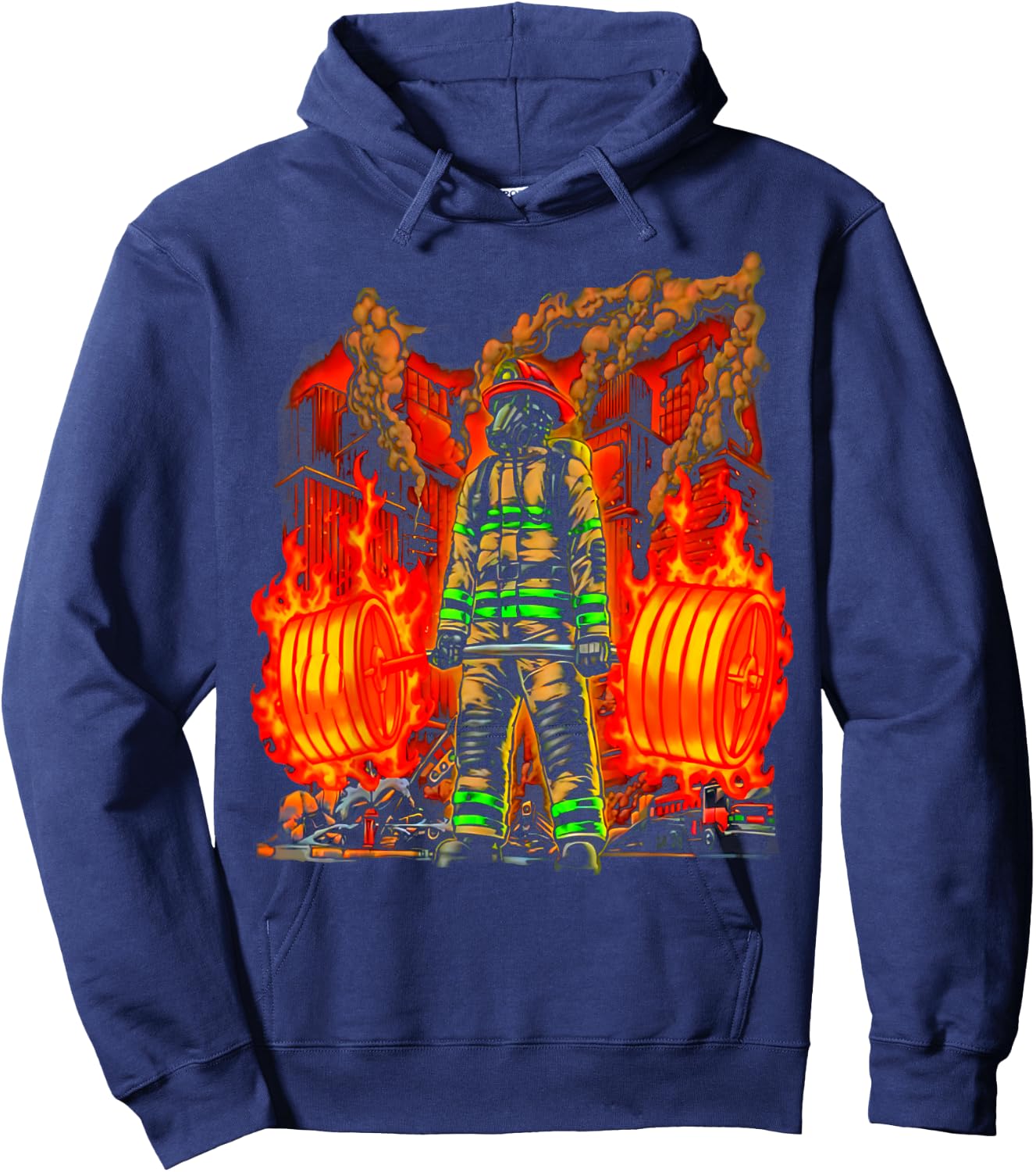 Firefighter Deadlifting Workout Bodybuilding Fitness Muscle Hoodie - Hoodie | Navy