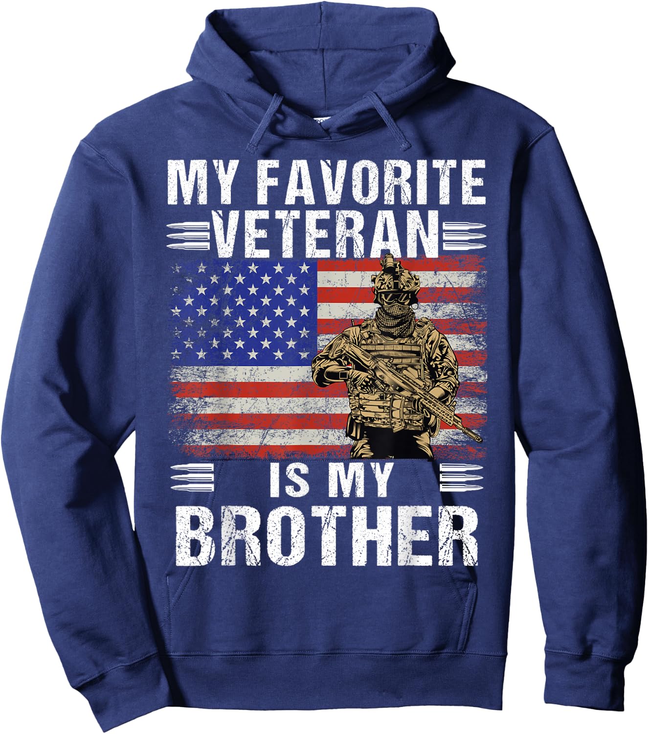 My Favorite Veteran Is My Brother Veterans Day American Flag Hoodie - Hoodie | Navy